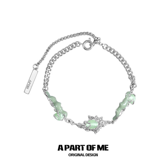 Oasis Collection 18K Platinum Plating Green Cat Eye Stone Slider Bracelet