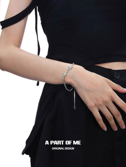 Oasis Collection 18K Platinum Plating Green Cat Eye Stone Slider Bracelet