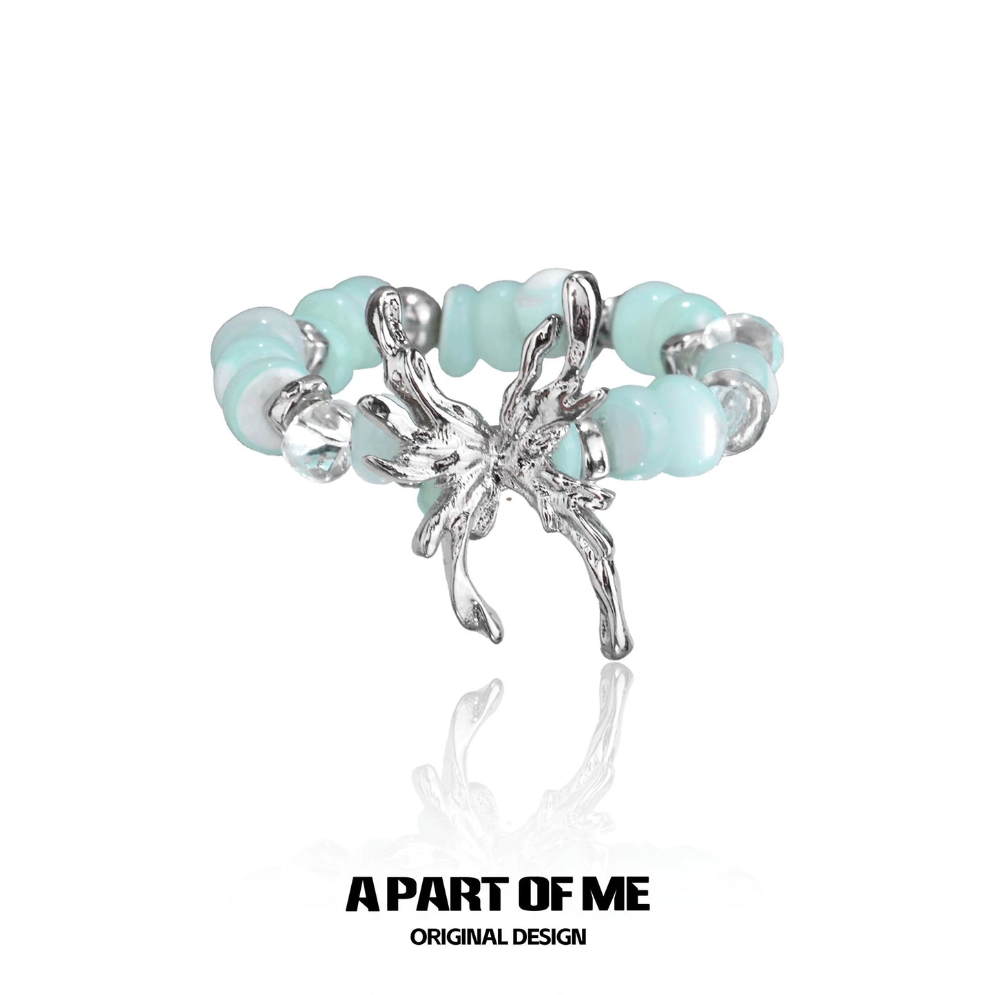Mint Mambo Butterfly S925 Sterling Silver Bead Butterfly Resizable Rings