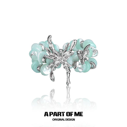 Mint Mambo Butterfly S925 Sterling Silver Bead Butterfly Resizable Rings