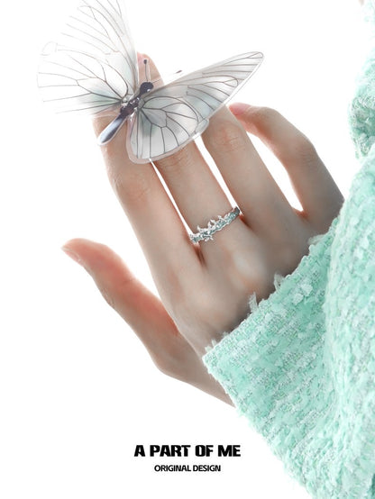 Mint Mambo Butterfly S925 Sterling Silver Resin Butterfly Resizable Ring