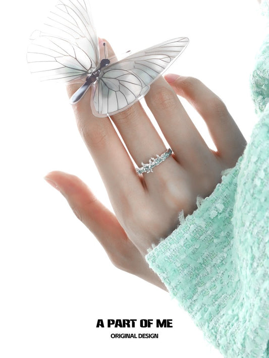 Mint Mambo Butterfly S925 Sterling Silver Resin Butterfly Resizable Ring