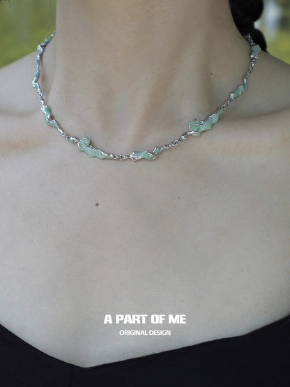 Oasis Collection 18K Platinum Plating Green Cat Eye Stone Necklace