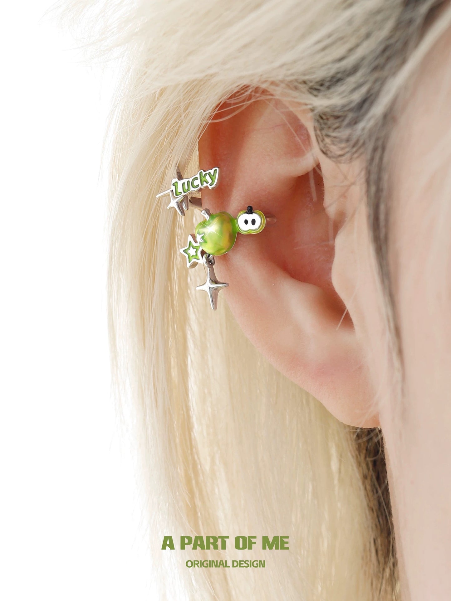 Green Apple Flavor Summer 18K Platinum Plating Lucky Earcuffs