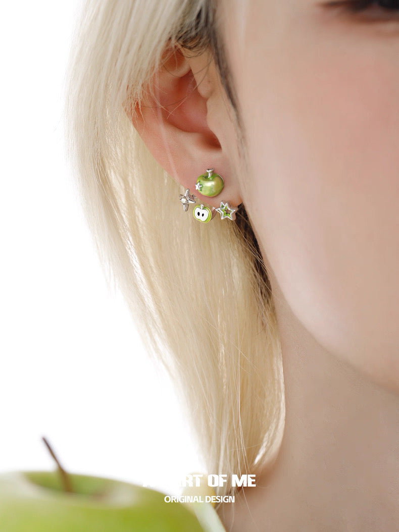 Green Apple Flavor Summer 18K Platinum Plating Detachable Stud Earrings