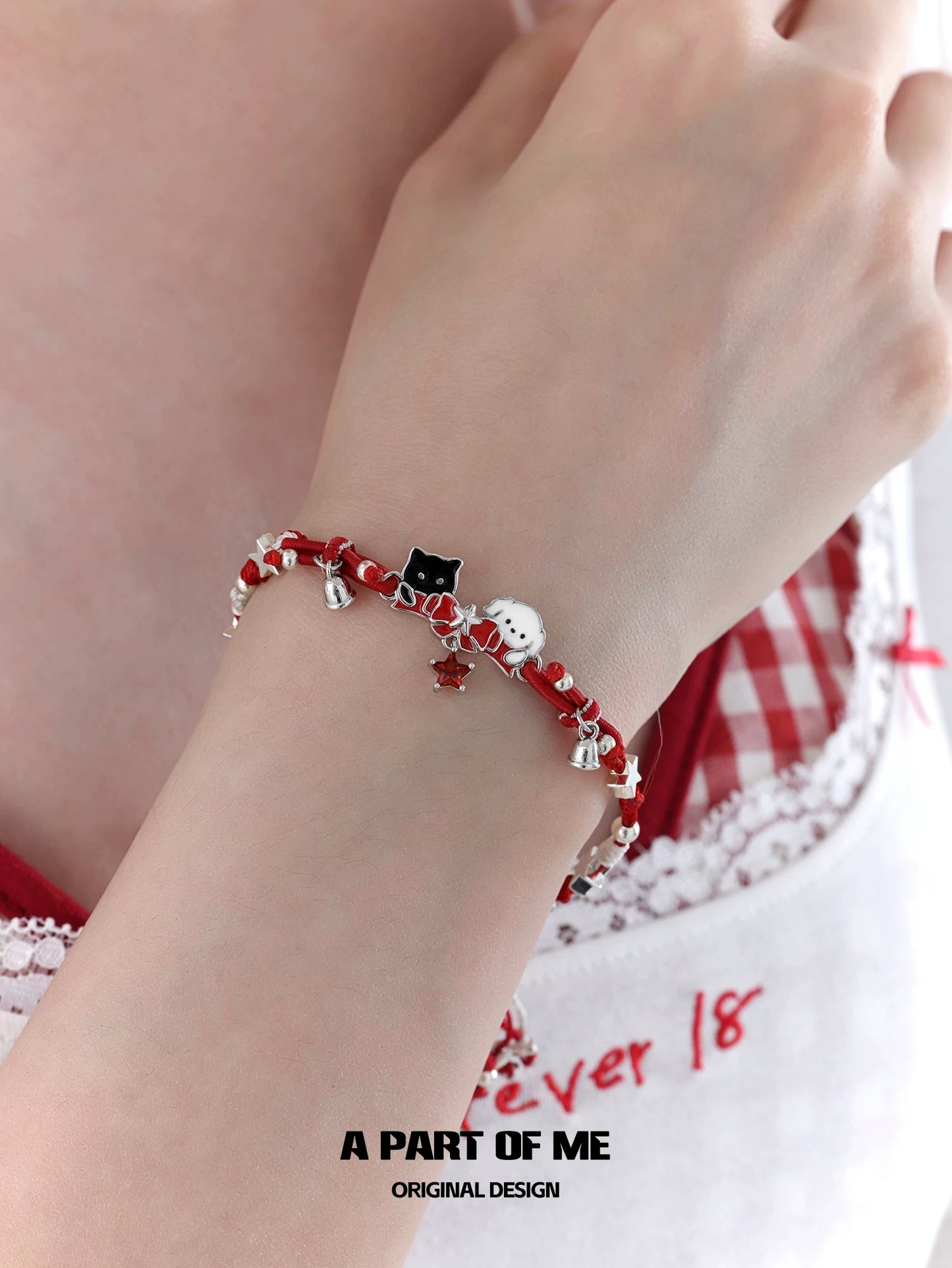 Happy New Year 18K Platinum Plating Black Cat & White Dog Bracelet