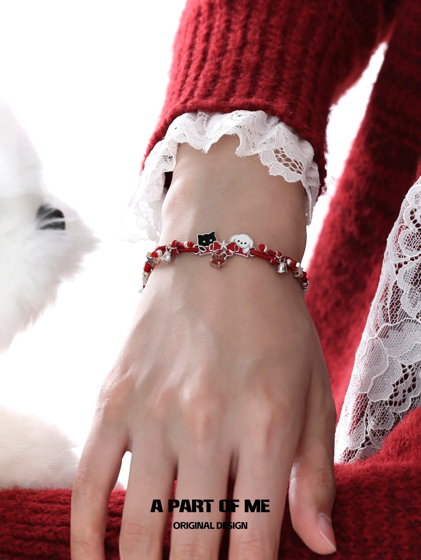 Happy New Year 18K Platinum Plating Black Cat & White Dog Bracelet