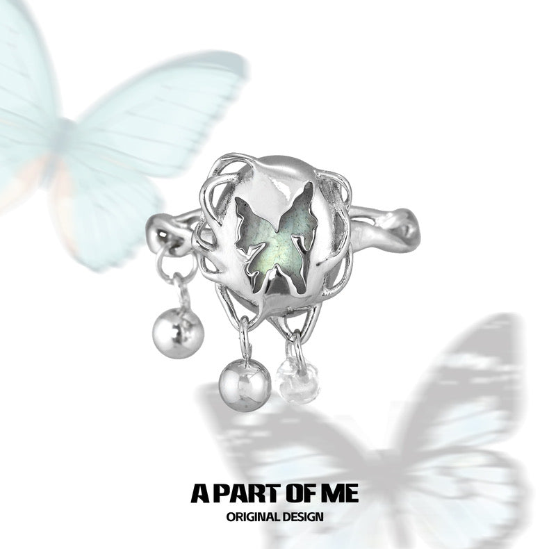 Cocoon-Breaking S925 Sterling Silver Moonstone Butterfly Ring