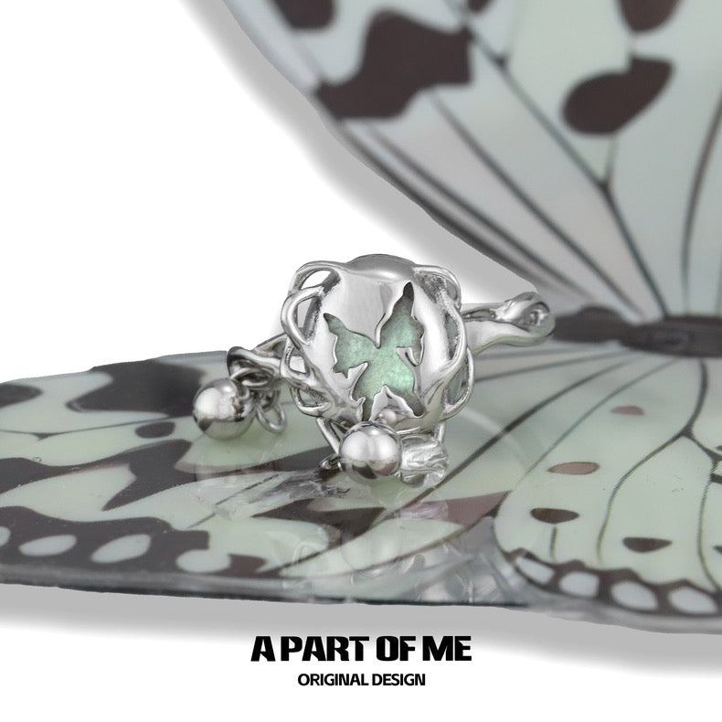 Cocoon-Breaking S925 Sterling Silver Moonstone Butterfly Ring