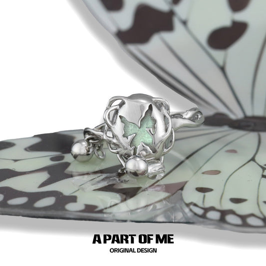 Cocoon-Breaking S925 Sterling Silver Moonstone Butterfly Ring