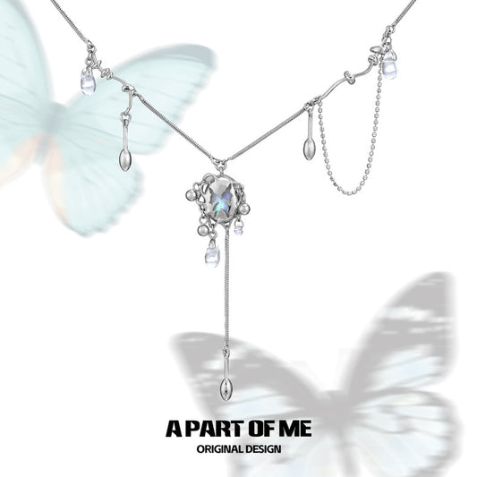 Cocoon-Breaking 18K Platinum Plating Moonstone Butterfly Necklace