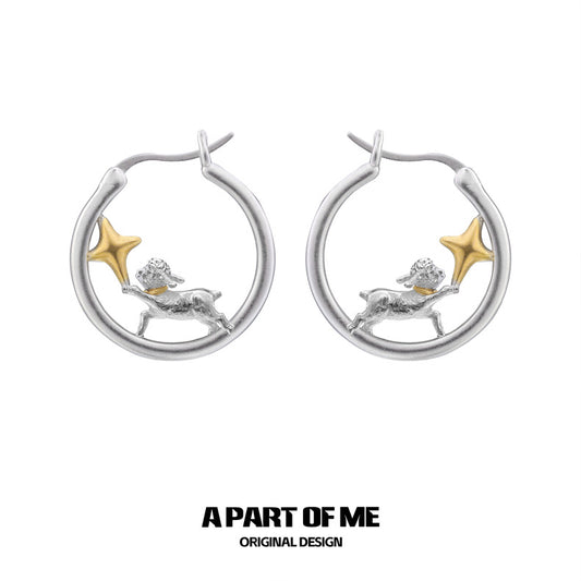 Goodnight Collectionn 18K Platinum Plating Lamb & Star Hoop Earrings
