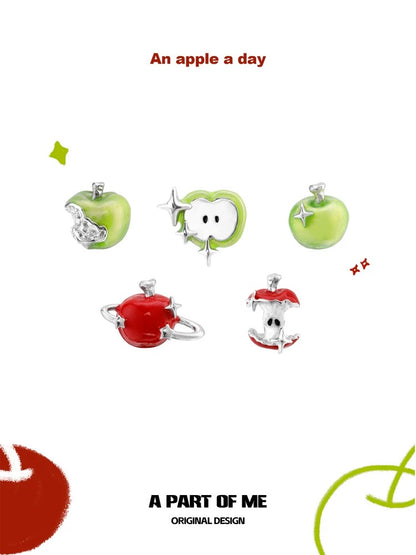 Apple Slice 18K Platinum Plating Green & Red Apple Stud Earrings