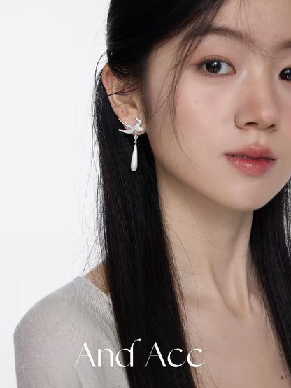 Swallow Dewdrop Hand Brushed Silver Plated Stud Earrings
