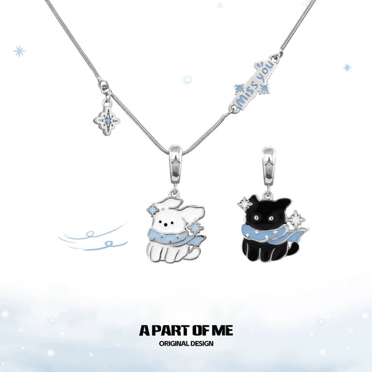 Windy Black Cat & White Dog 18K Platinum Plating Detachable Pendant