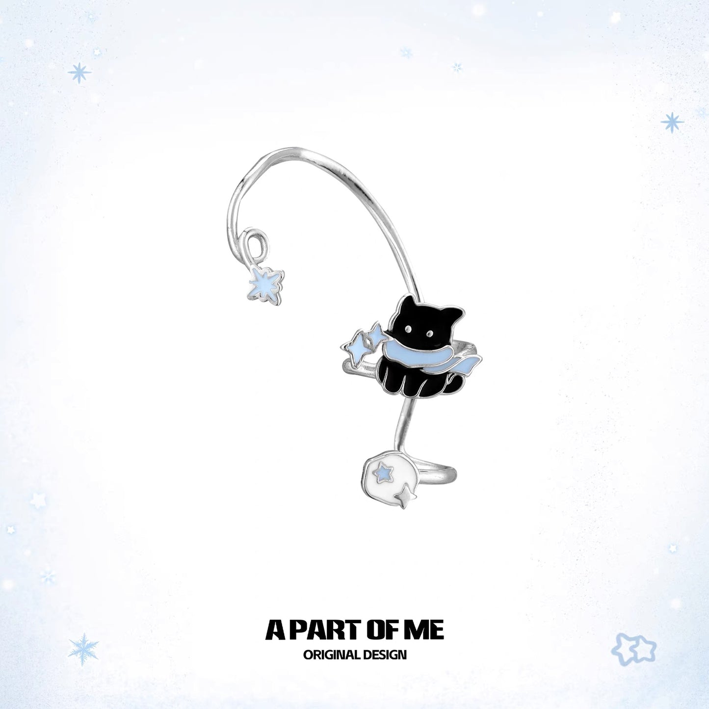 Windy Black Cat & White Dog 18K Platinum Plating Winter Ear Wraps