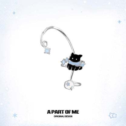 Windy Black Cat & White Dog 18K Platinum Plating Winter Ear Wraps