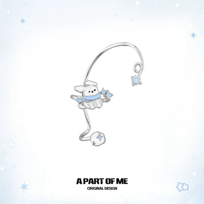 Windy Black Cat & White Dog 18K Platinum Plating Winter Ear Wraps