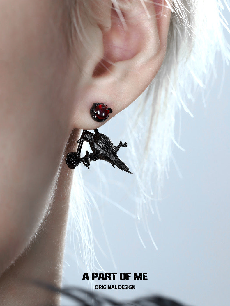 Crow Collection (Sylus's Version) 18K Black Gold Plating Natural Agate Detachable Stud Earrings