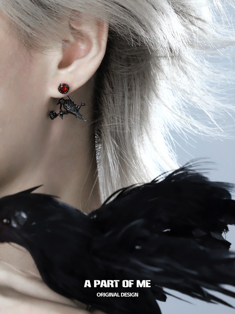 Crow Collection (Sylus's Version) 18K Black Gold Plating Natural Agate Detachable Stud Earrings