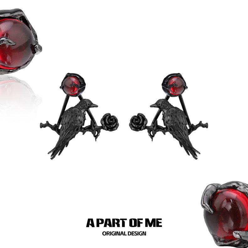Crow Collection (Sylus's Version) 18K Black Gold Plating Natural Agate Detachable Stud Earrings