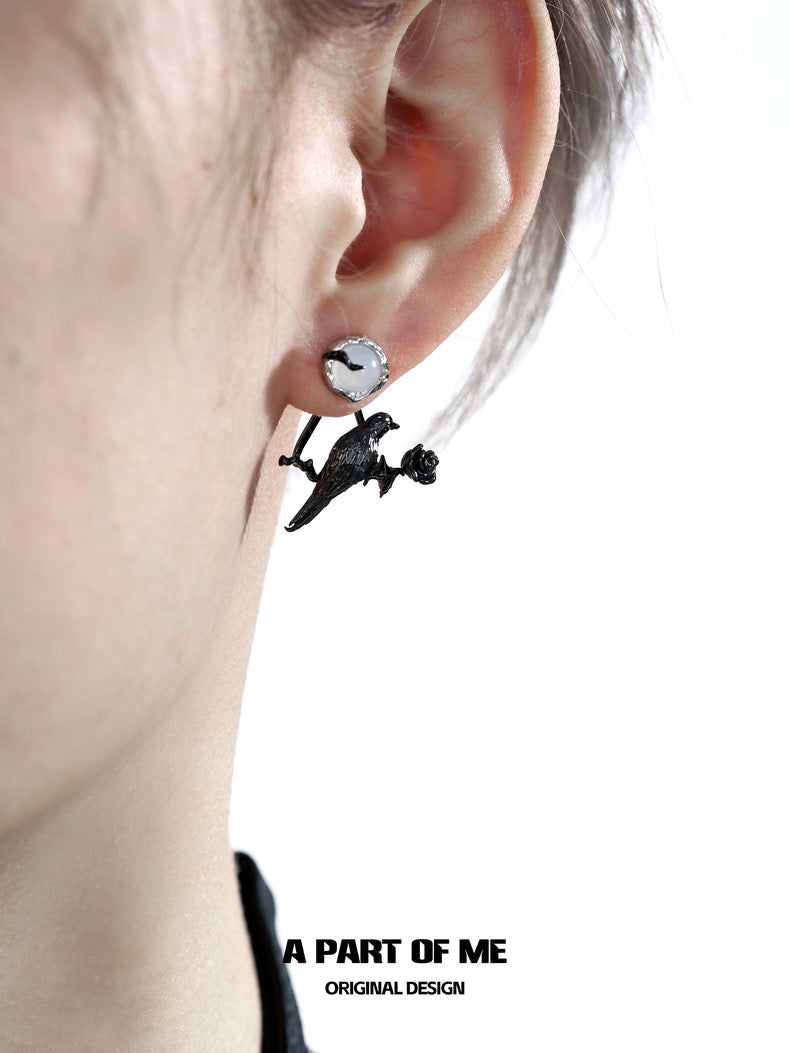 Crow Collection (Sylus's Version) 18K Black Gold Plating Natural Agate Detachable Stud Earrings