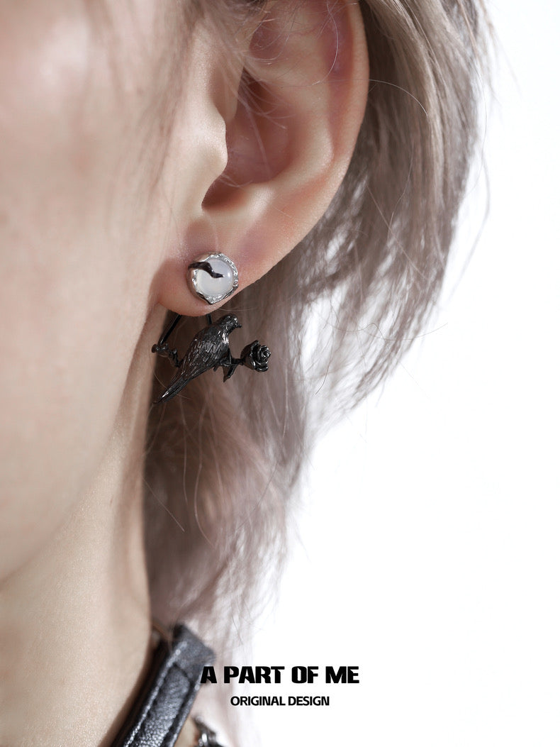 Crow Collection (Sylus's Version) 18K Black Gold Plating Natural Agate Detachable Stud Earrings