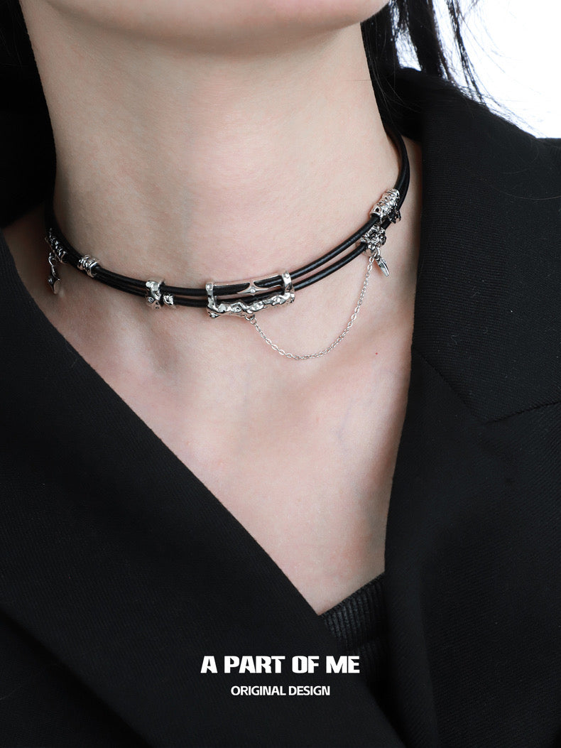Dark Matter 18K Platinum Plating Leather Tassel Choker