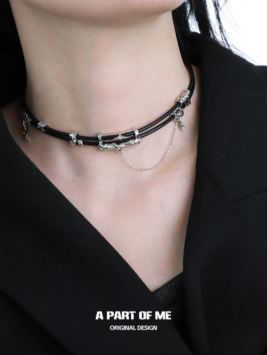 Dark Matter 18K Platinum Plating Leather Tassel Choker