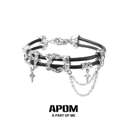 Dark Matter 18K Platinum Plating Double-Layer Leather Tassel Bangle