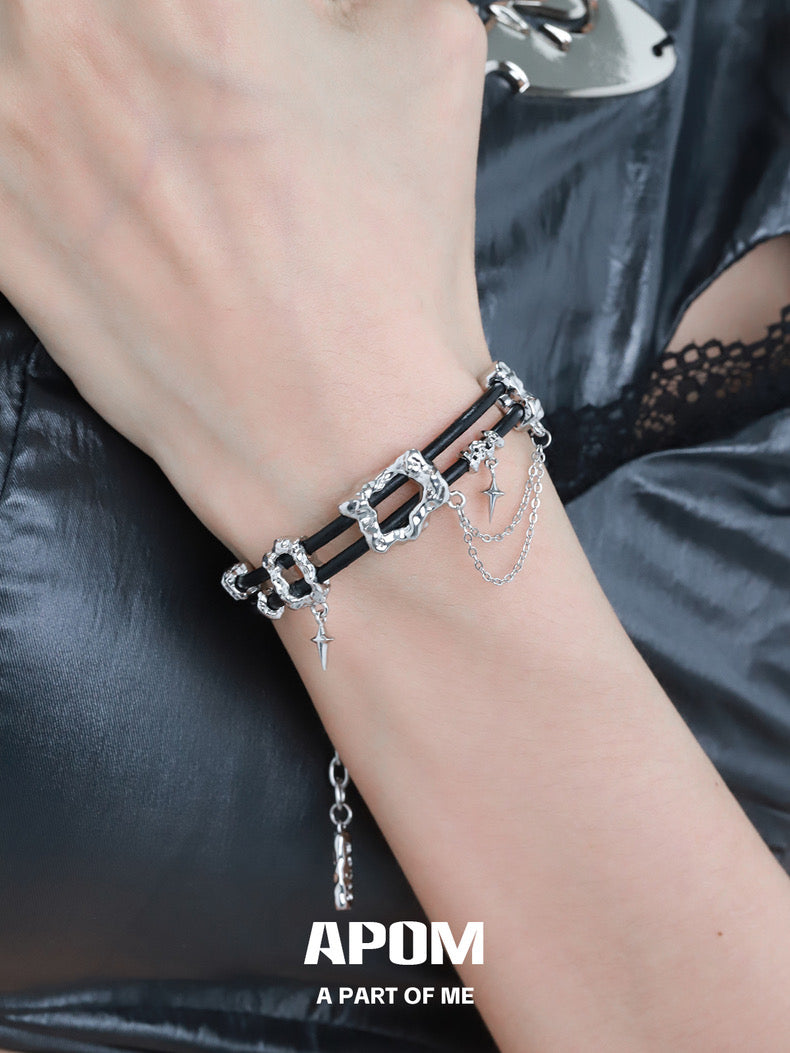 Dark Matter 18K Platinum Plating Double-Layer Leather Tassel Bangle