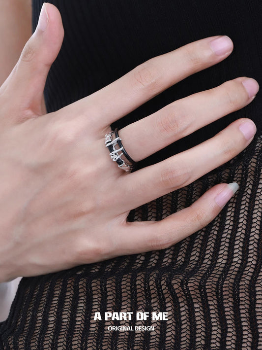Dark Matter S925 Sterling Silver Resizable Leather Rings