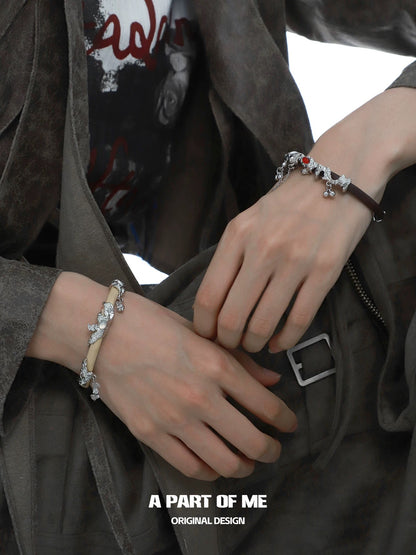 White Moonlight & Vermilion Mark Chicken Blood Vine Wood Bangle Bracelet