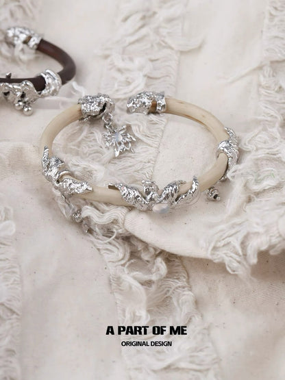 White Moonlight & Vermilion Mark Chicken Blood Vine Wood Bangle Bracelet