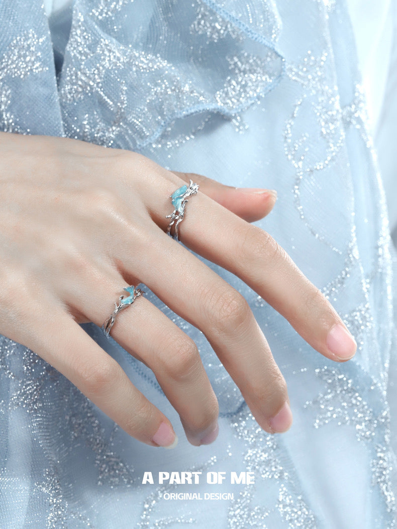 Mermaid Tale S925 Sterling Silver Basic Resizable Couple Rings