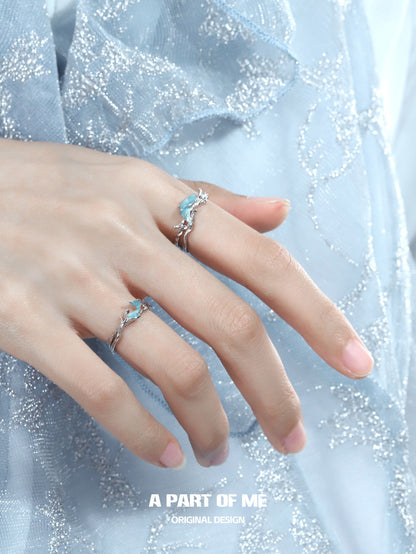 Mermaid Tale S925 Sterling Silver Basic Resizable Couple Rings