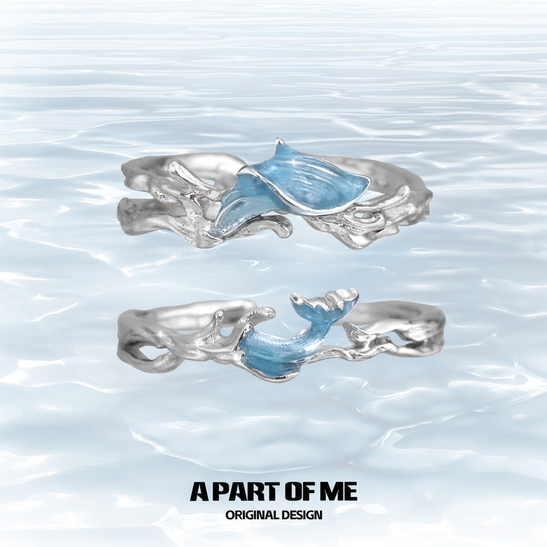 Mermaid Tale S925 Sterling Silver Basic Resizable Couple Rings