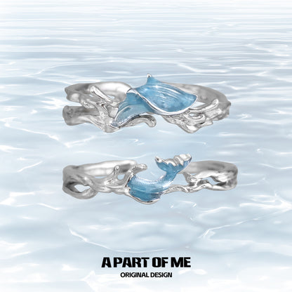 Mermaid Tale S925 Sterling Silver Basic Resizable Couple Rings