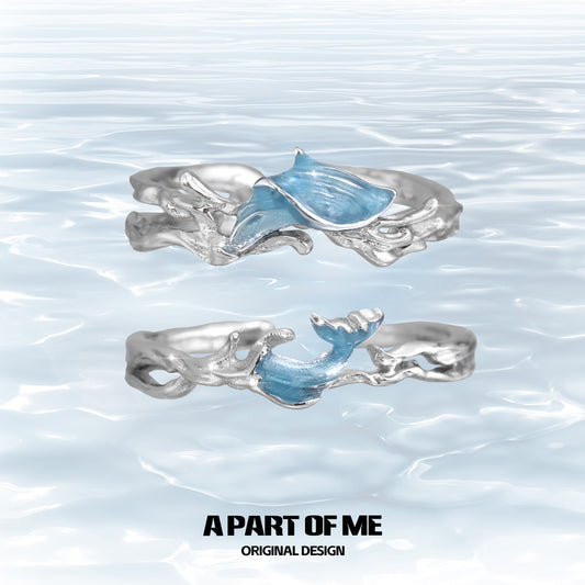 Mermaid Tale S925 Sterling Silver Basic Resizable Couple Rings