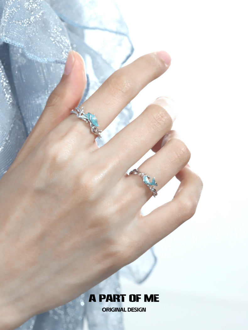 Mermaid Tale S925 Sterling Silver Basic Resizable Couple Rings