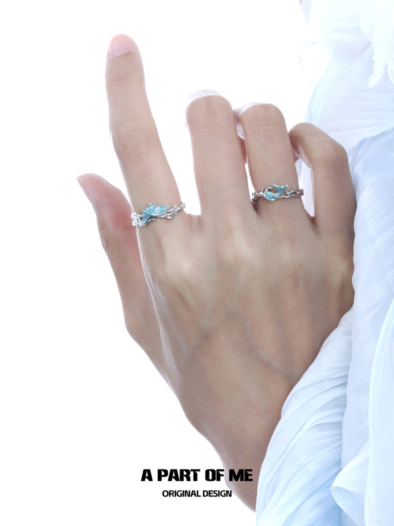 Mermaid Tale S925 Sterling Silver Basic Resizable Couple Rings