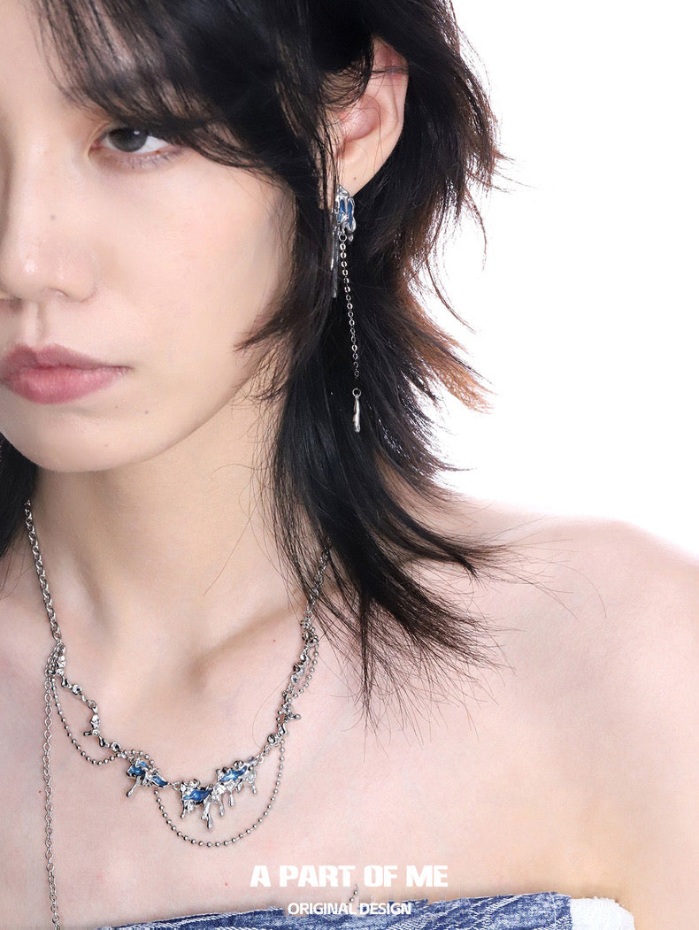 Melting Ice 18K Platinum Plating Double Layers Tassel Necklace