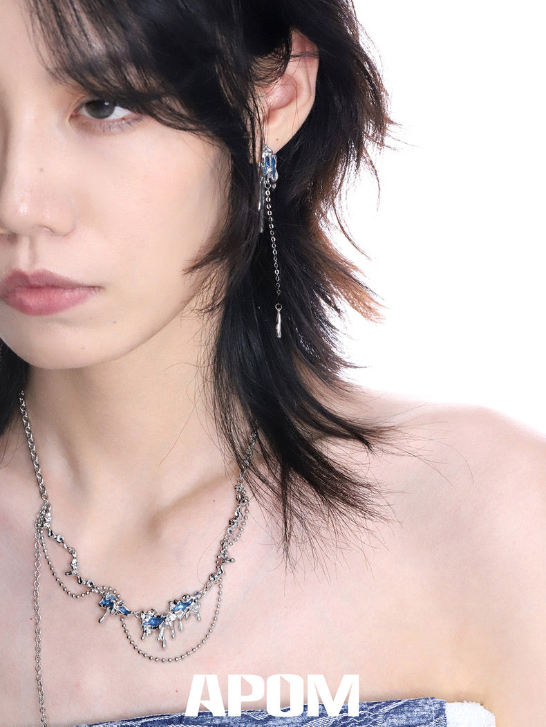 Melting Ice 18K Platinum Plating Asymmetrical Tassel Stud Earrings