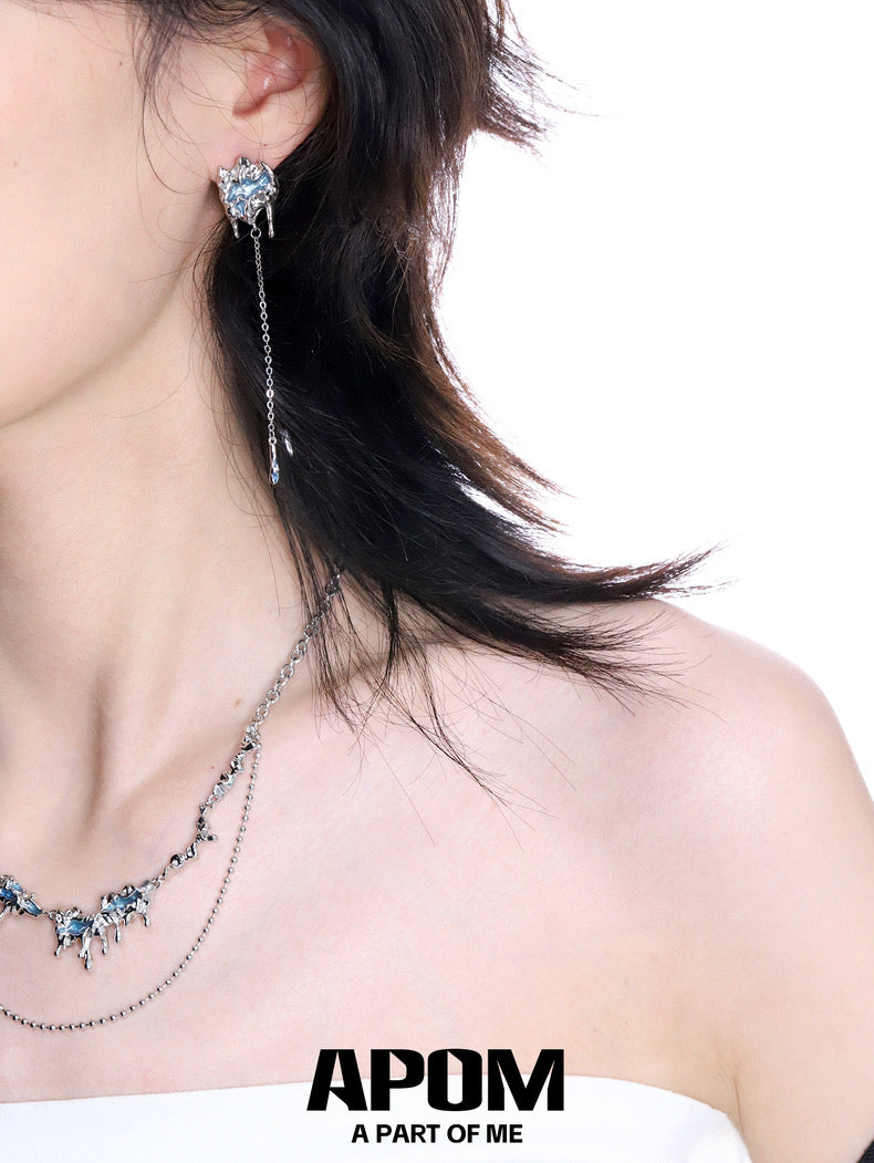 Melting Ice 18K Platinum Plating Asymmetrical Tassel Stud Earrings