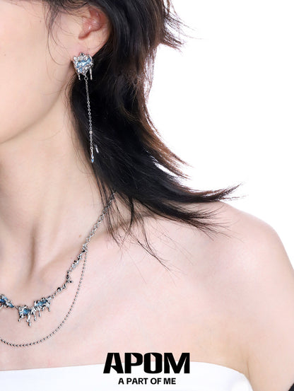 Melting Ice 18K Platinum Plating Asymmetrical Tassel Stud Earrings