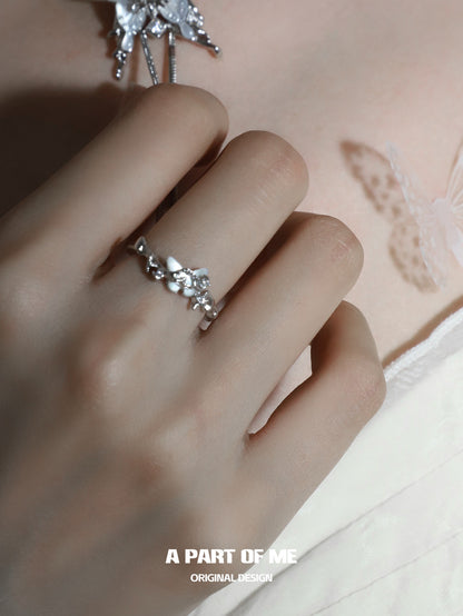 Fritillary S925 Sterling Silver Natural Shell Butterfly Adjustable Ring