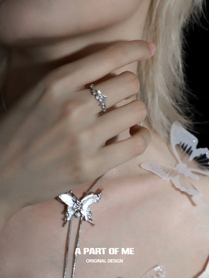 Fritillary S925 Sterling Silver Natural Shell Butterfly Adjustable Ring
