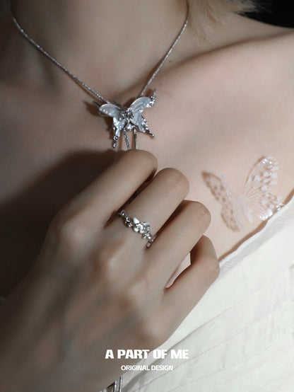 Fritillary S925 Sterling Silver Natural Shell Butterfly Adjustable Ring