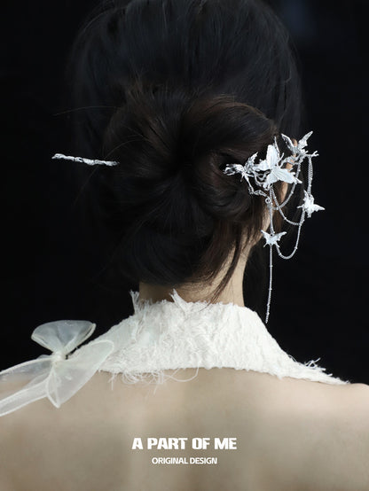 Fritillary 18K Platinum Plating Natural Shell Butterfly Tassel Hairpin