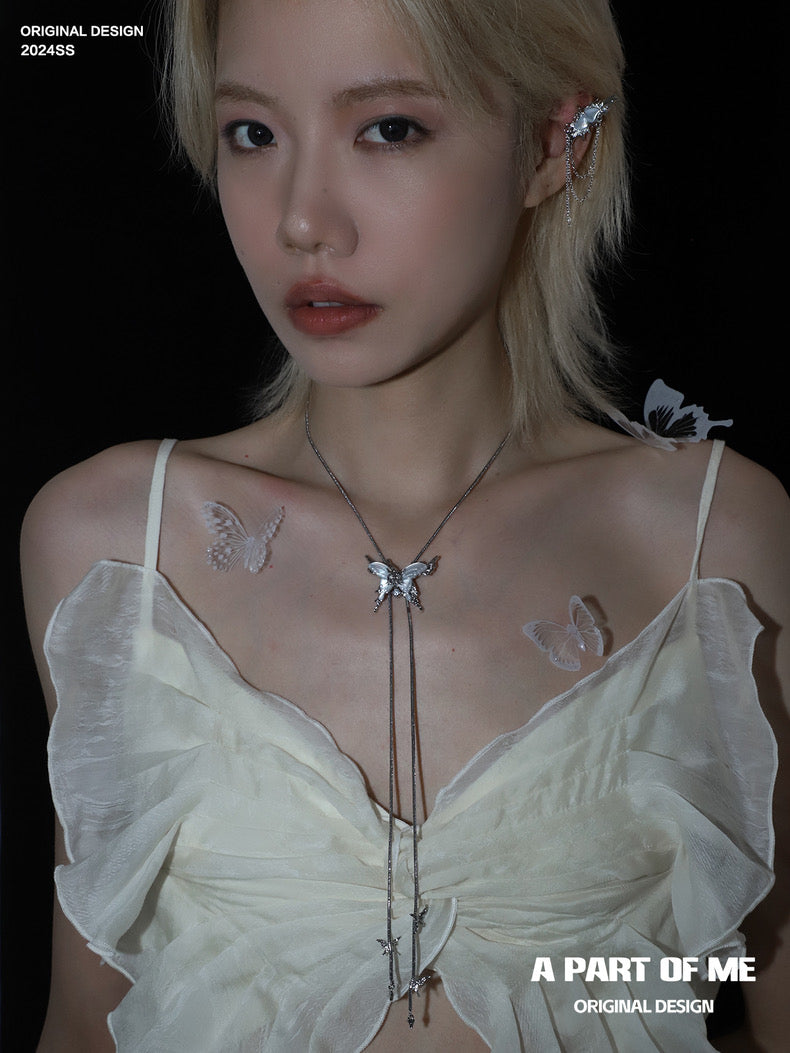 Fritillary 18K Platinum Plating Natural Shell Butterfly Lariat Necklace